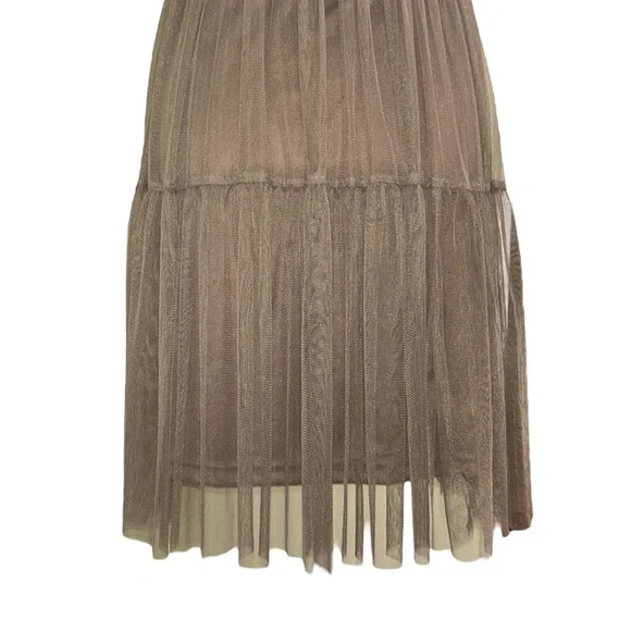 NWT Ryu Anthro Brown Tulle Crochet Knitted Floral Rosette Tie Cutout Dress - M - Picture 9 of 13